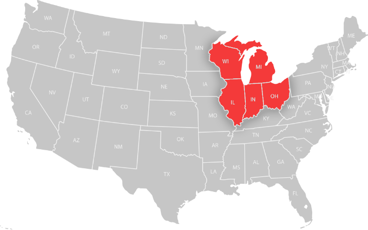 States serviced in the United States, WI, MI, IL, IN, OH